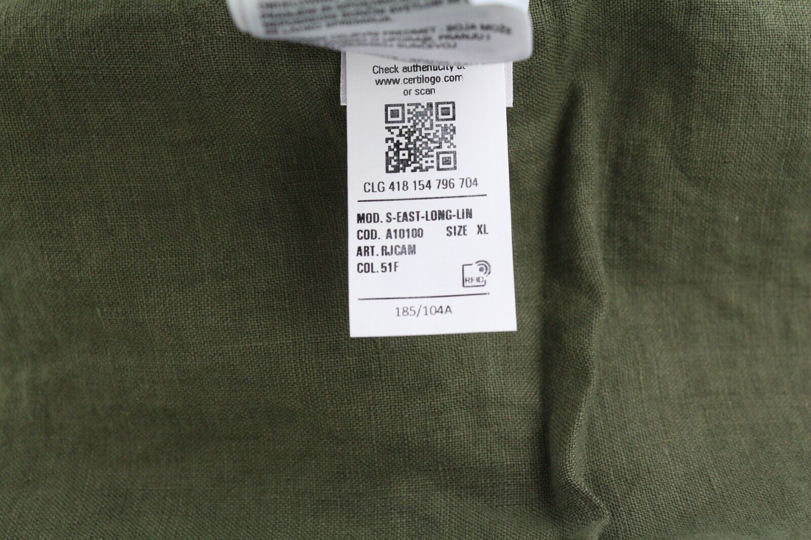 DIESEL S-East-Long-Lin Mens Shirt XL Olive Green Linen Buttoned RRP175