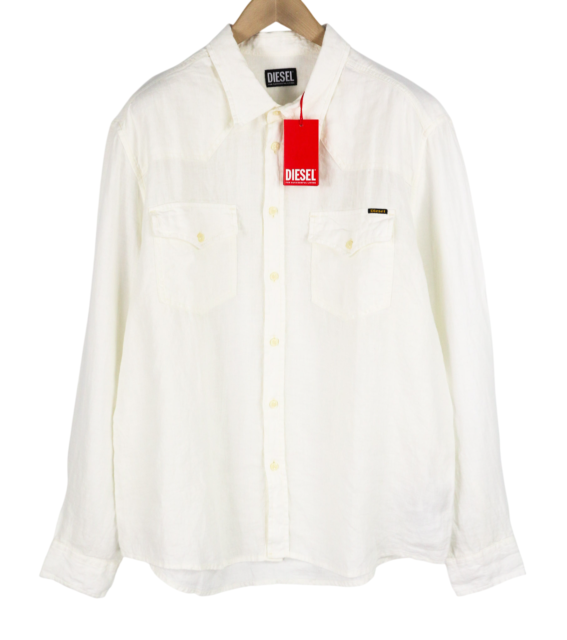 DIESEL S-East-Long-Lin Mens Shirt XL Western Linen Buttoned Spread Neck RRP€175