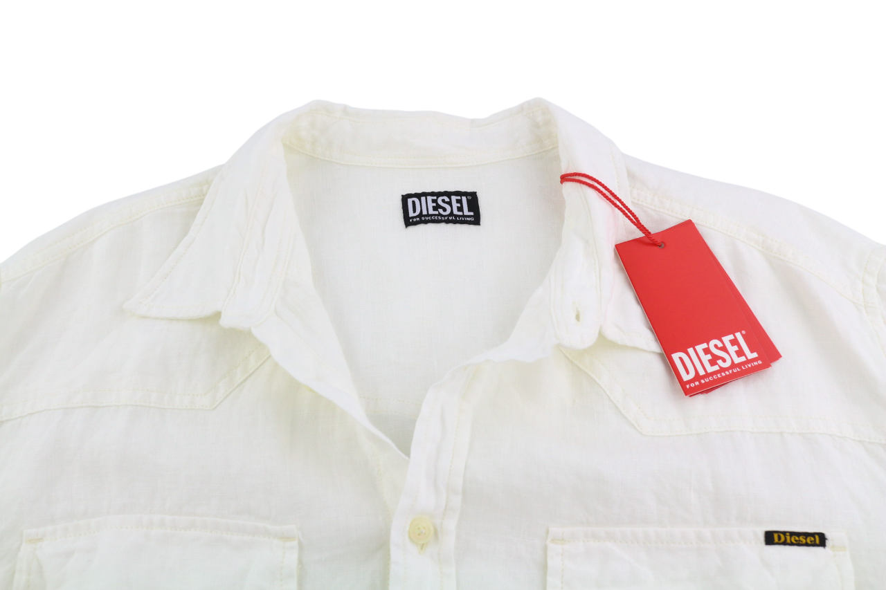 DIESEL S-East-Long-Lin Mens Shirt XL Western Linen Buttoned Spread Neck RRP€175