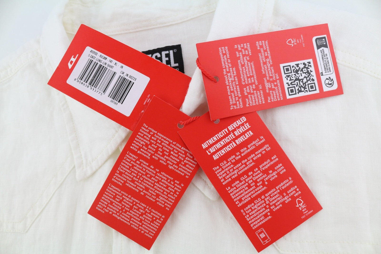 DIESEL S-East-Long-Lin Mens Shirt XL Western Linen Buttoned Spread Neck RRP€175