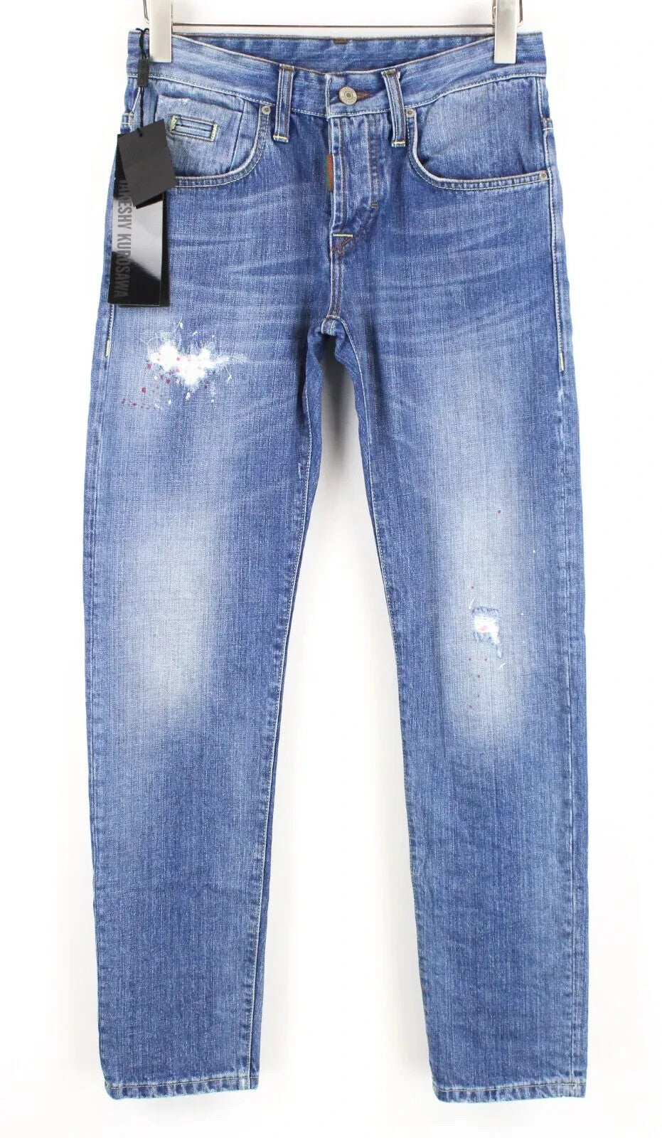 TAKESHY KUROSAWA džinsai W30 vyriški, ploni, dažyti, dirbtinai dažyti, su sagomis užsegami džinsai 