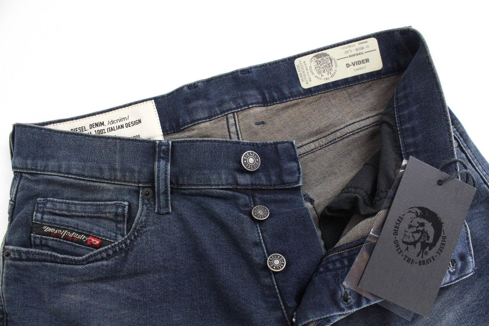 DIESEL D-Vider 084AU Men's Jeans W28/L32 Carrot Fit Stretch Blue Button