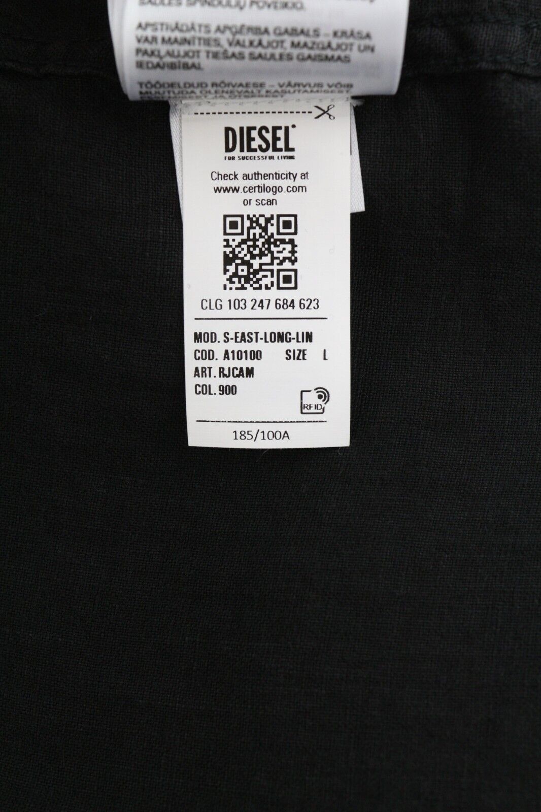 DIESEL S-East-Long-Lin Mens Shirt L Western Linen Spread Neck Black RRP€175