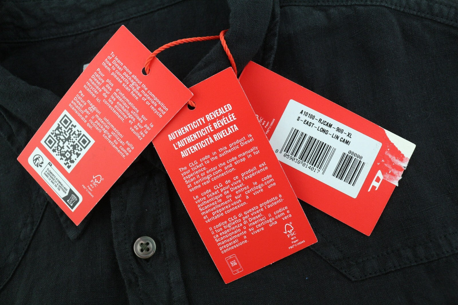 DIESEL S-East-Long-Lin Mens Shirt XL Western Linen RRP€175 Spread Neck Black