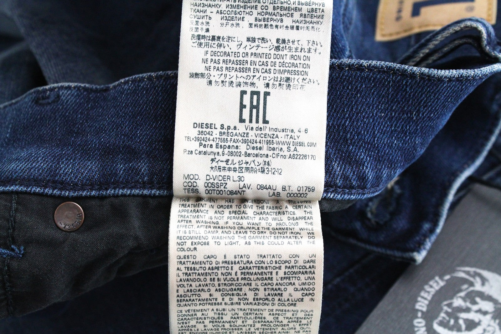 DIESEL D-Vider 084AU Men's Jeans W29/L30 Carrot Fit Stretch Denim Blue