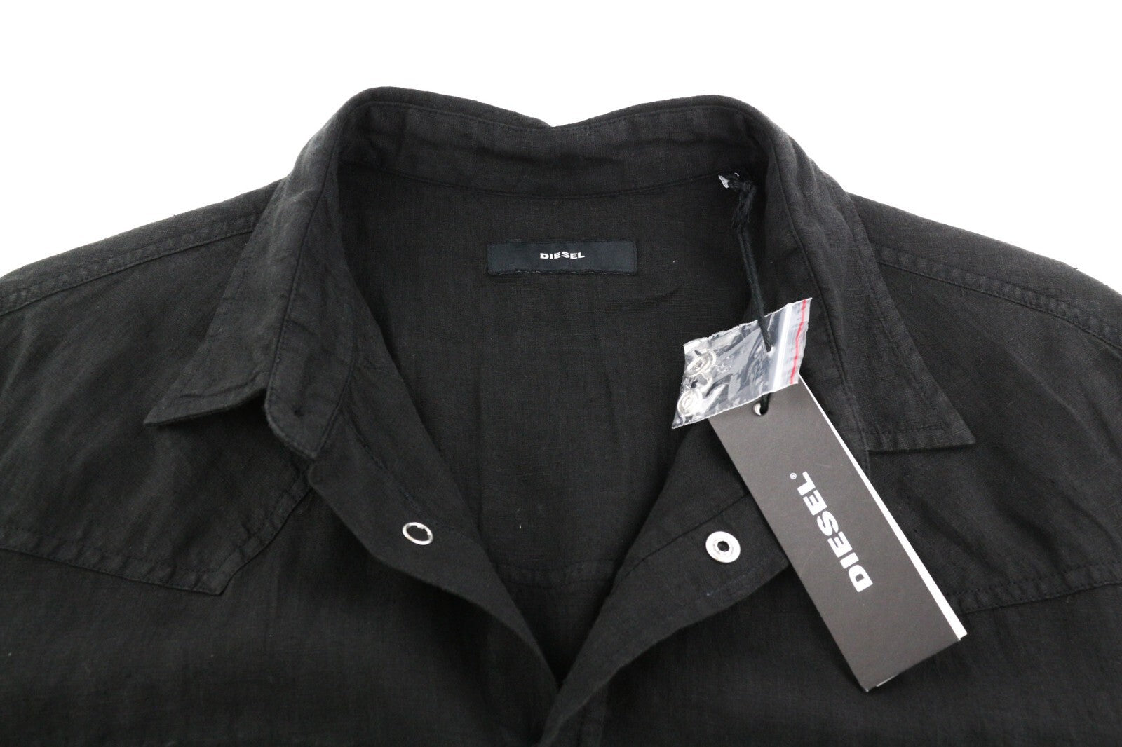 DIESEL S-East-Long-Lin Mens Shirt L Western Linen RRP€175 Spread Neck Black