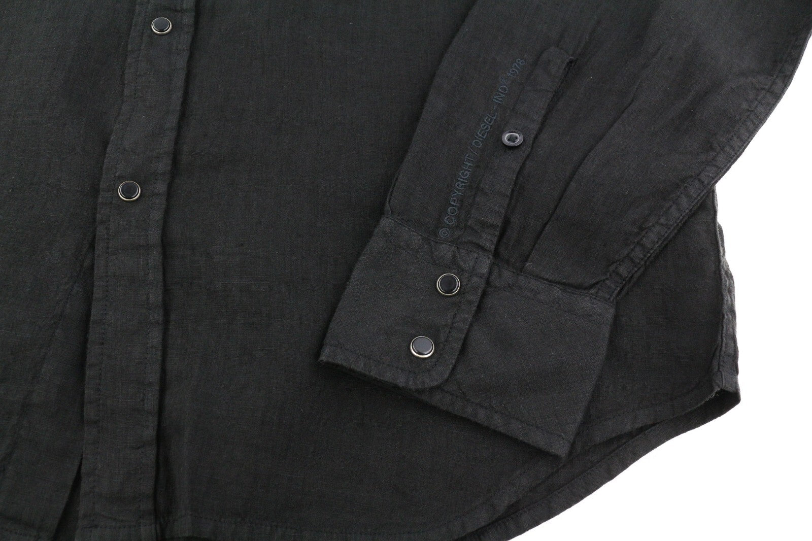 DIESEL S-East-Long-Lin Mens Shirt L Western Linen RRP€175 Spread Neck Black