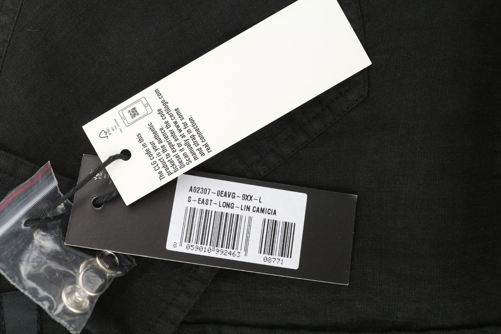 DIESEL S-East-Long-Lin Mens Shirt L Western Linen RRP€175 Spread Neck Black