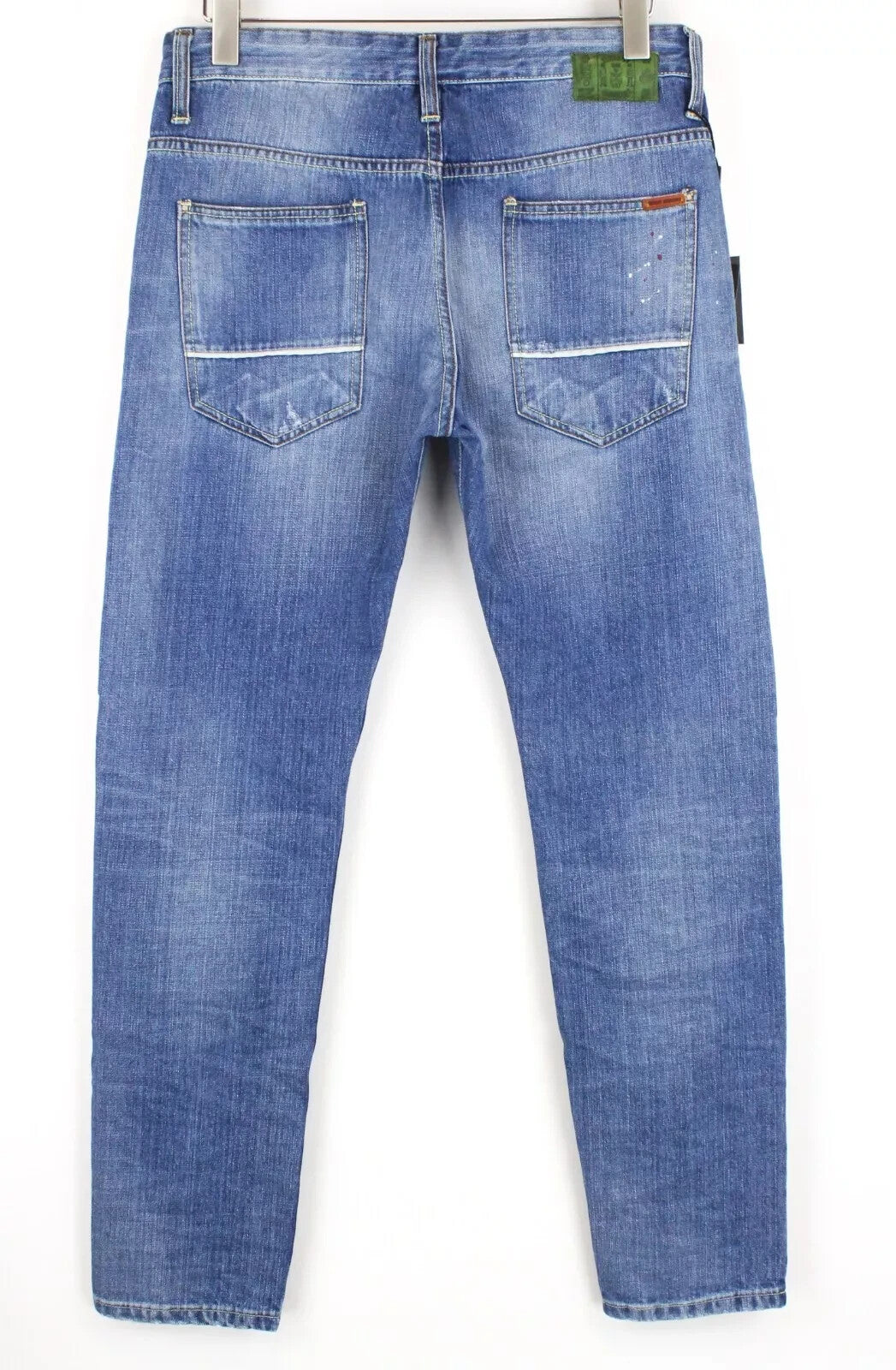 TAKESHY KUROSAWA Slim džinsai W34 dažytos mėlynos spalvos su dirbtiniais įbrėžimais ir sagomis vyrams 