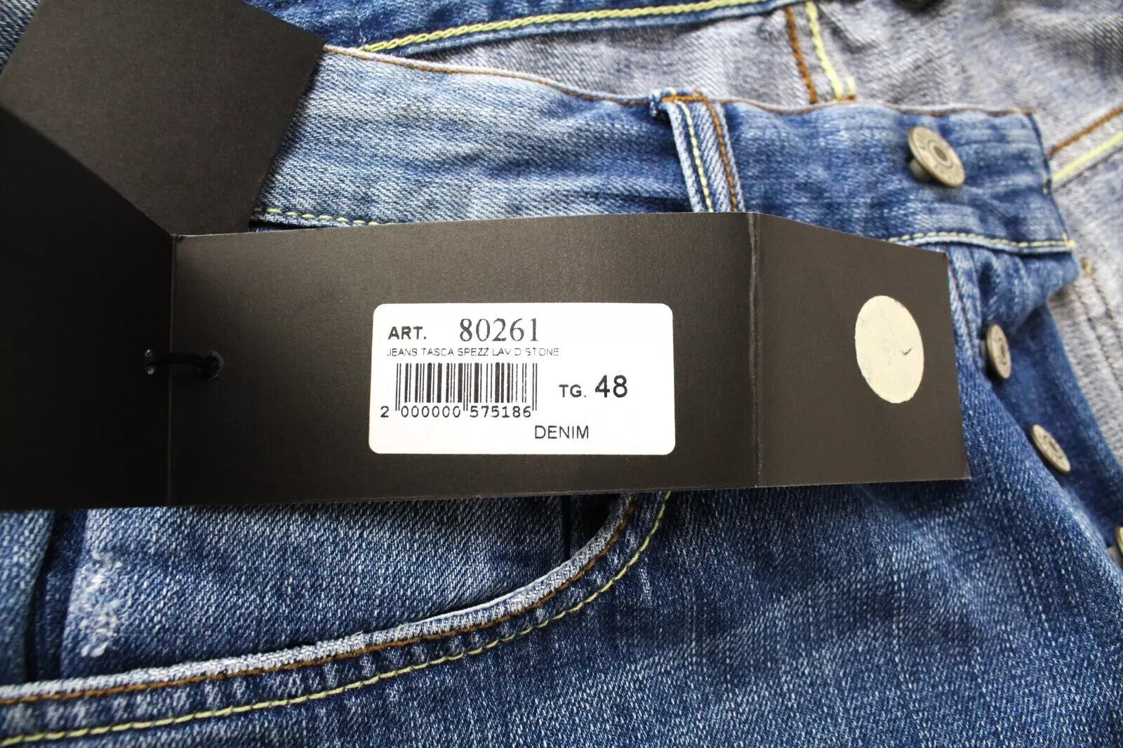 TAKESHY KUROSAWA Slim džinsai W34 dažytos mėlynos spalvos su dirbtiniais įbrėžimais ir sagomis vyrams 