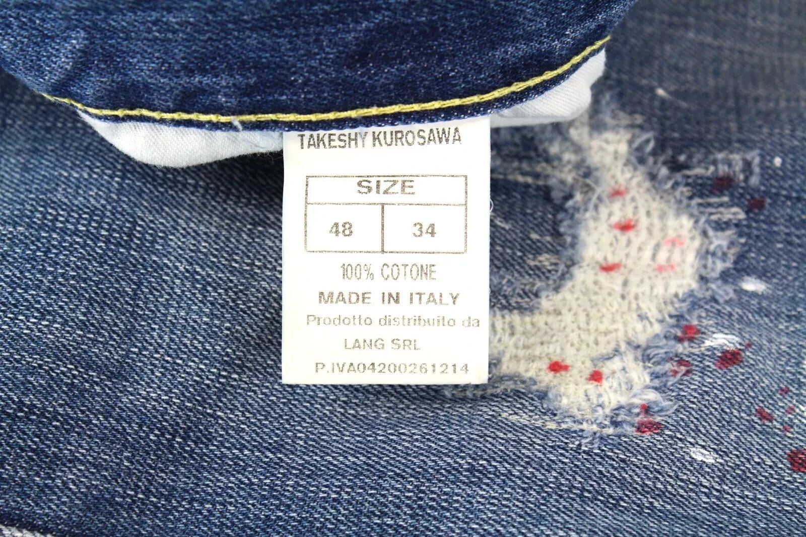 TAKESHY KUROSAWA Slim džinsai W34 dažytos mėlynos spalvos su dirbtiniais įbrėžimais ir sagomis vyrams 