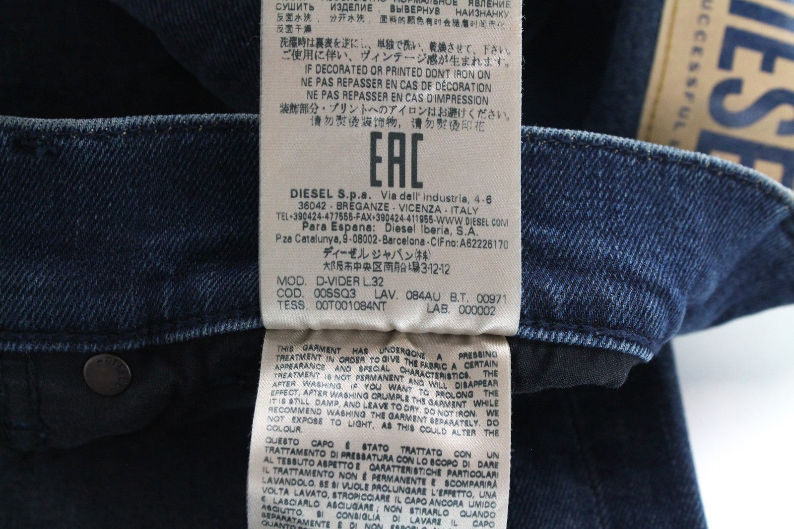 DIESEL D-Vider 084AU Men's Jeans W29/L32 Carrot Fit Stretch Blue Button
