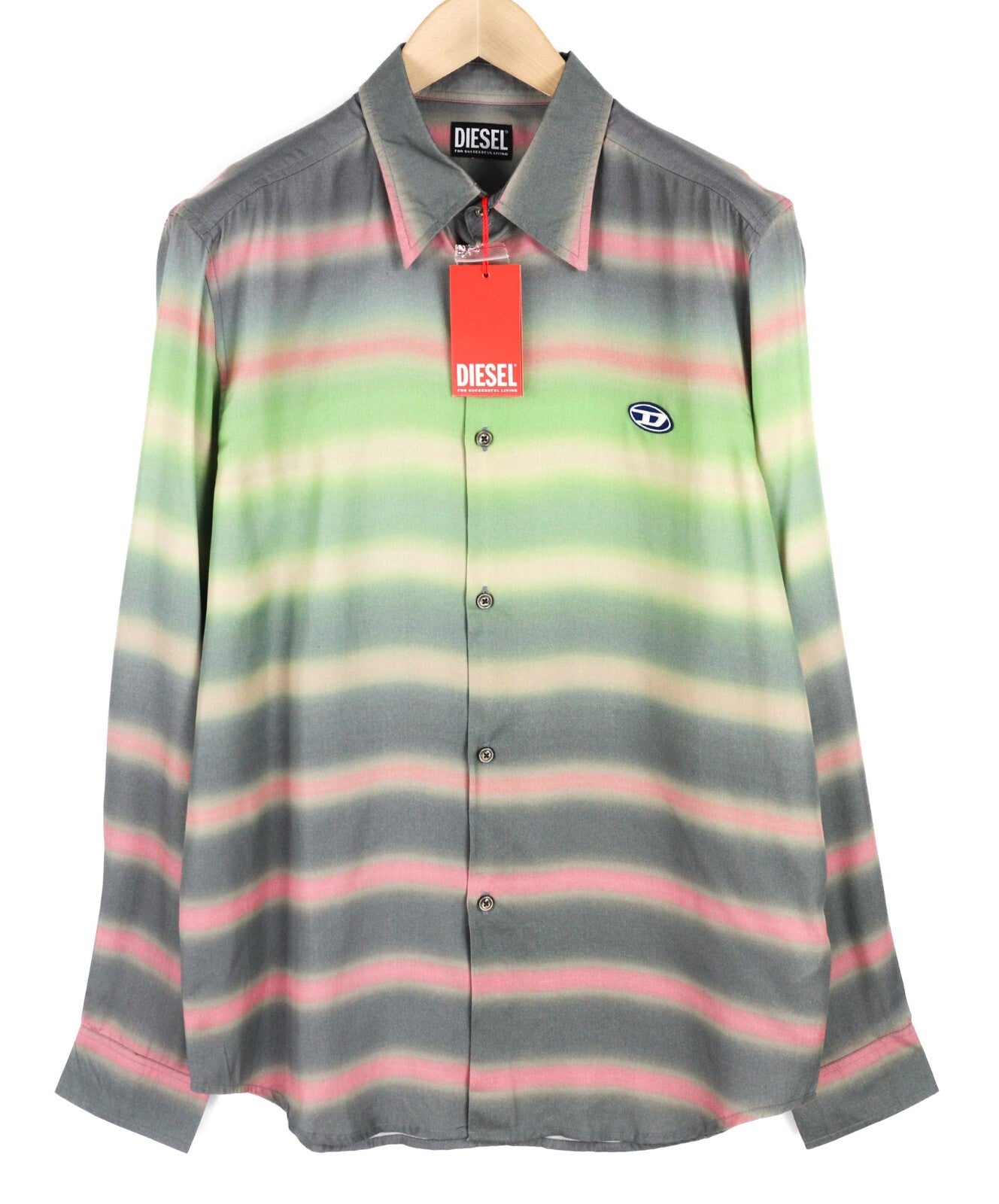 DIESEL S-Tucker-Stripe Mens Shirt L  Patterned Buttoned Spread Neck RRP€150