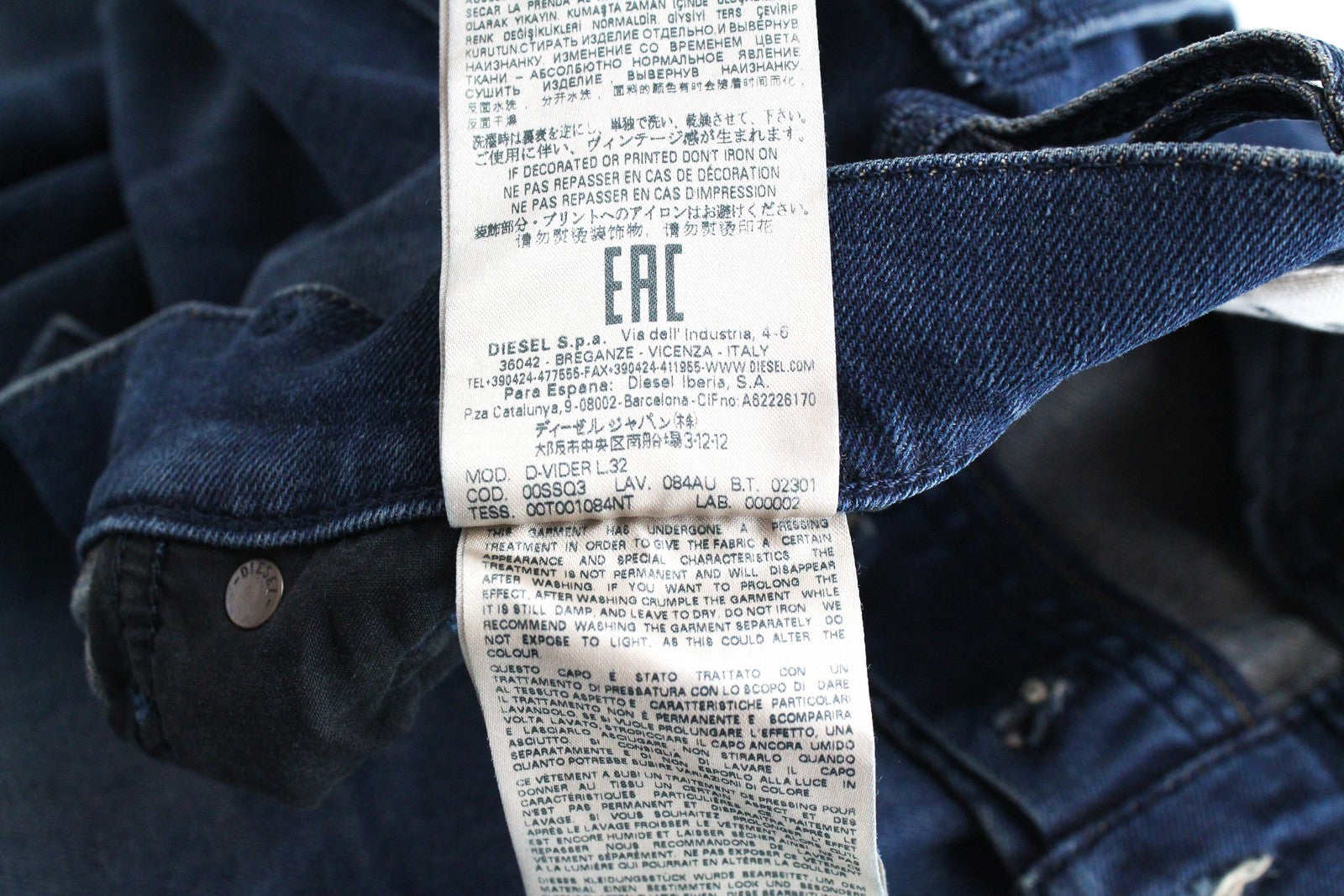 DIESEL D-Vider 084AU Men's Jeans W29/L32 Carrot Fit Stretch Blue Washed