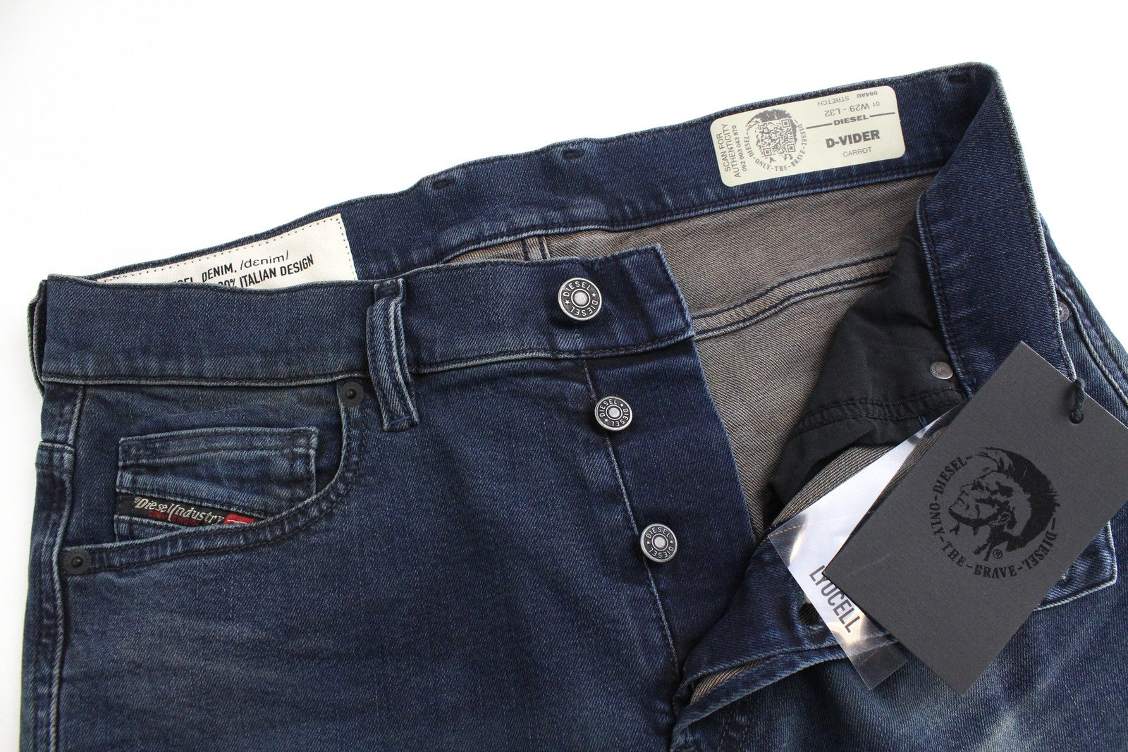 DIESEL D-Vider 084AU Men's Jeans W29/L32 Carrot Fit Stretch Blue Washed Denim