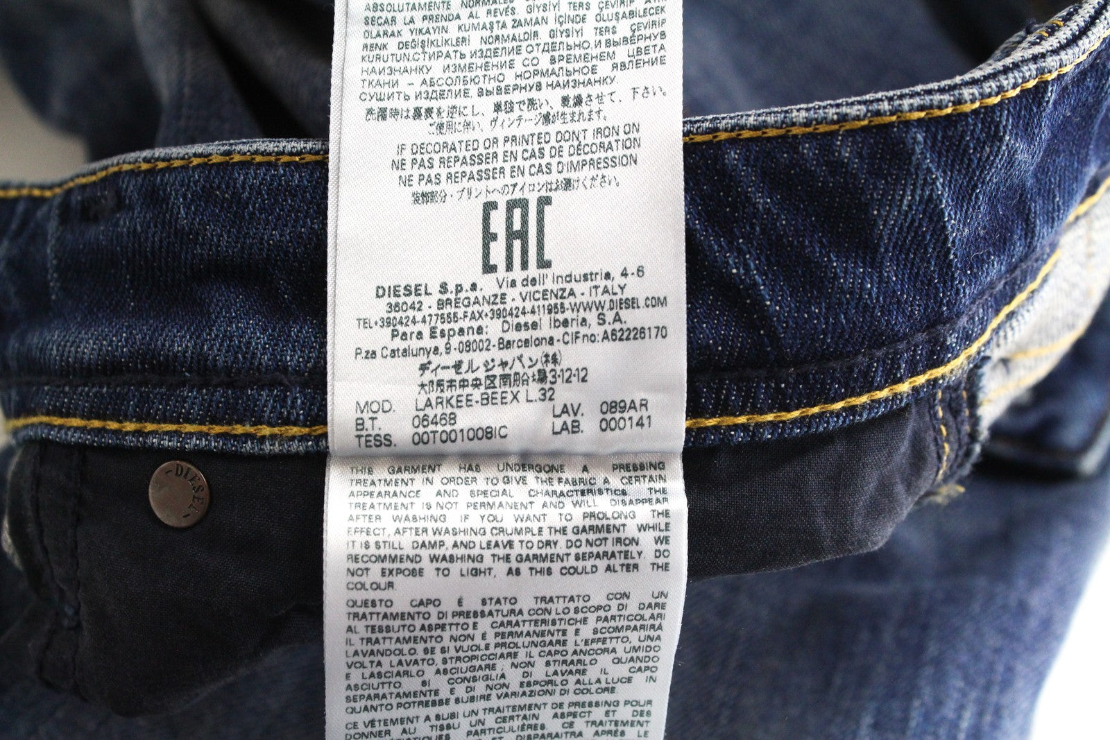 DIESEL Larkee-Beex 089AR Men's Jeans W28/L32 Tapered Blue Washed Stretch