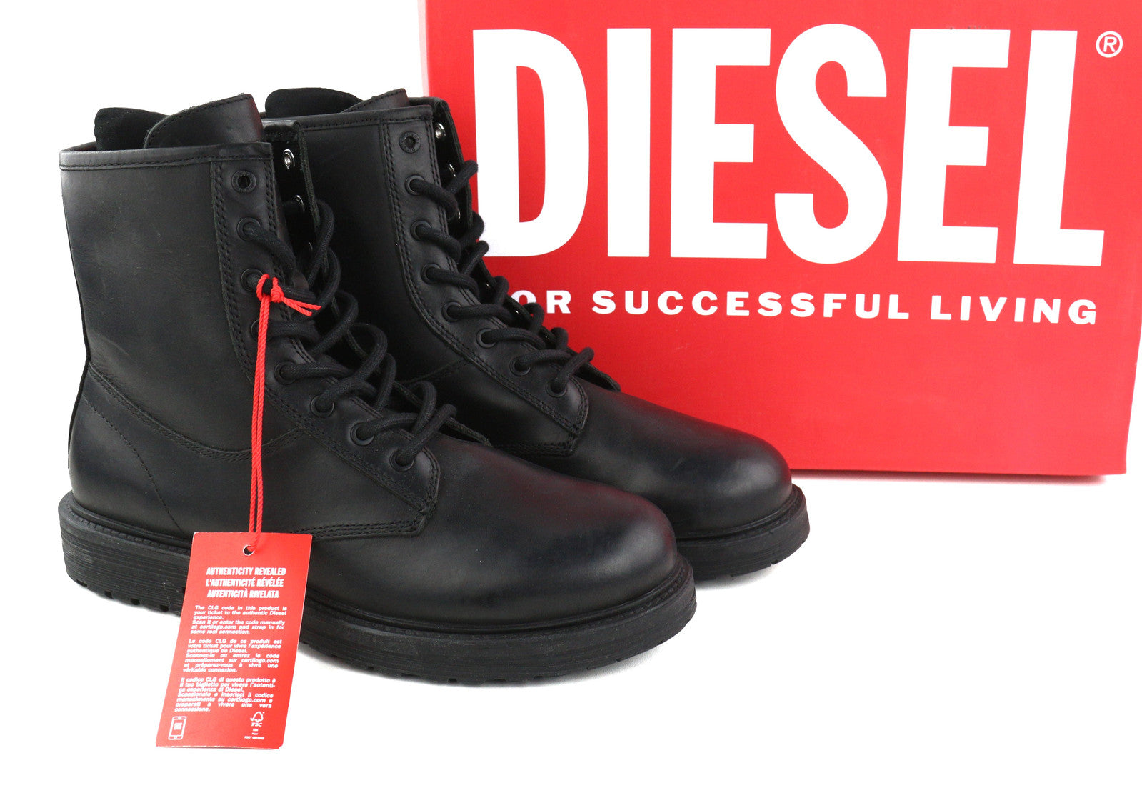 DIESEL D-Alabhama CB Men Boots EU43 Black Leather Mid Top Laced Almond RRP€295