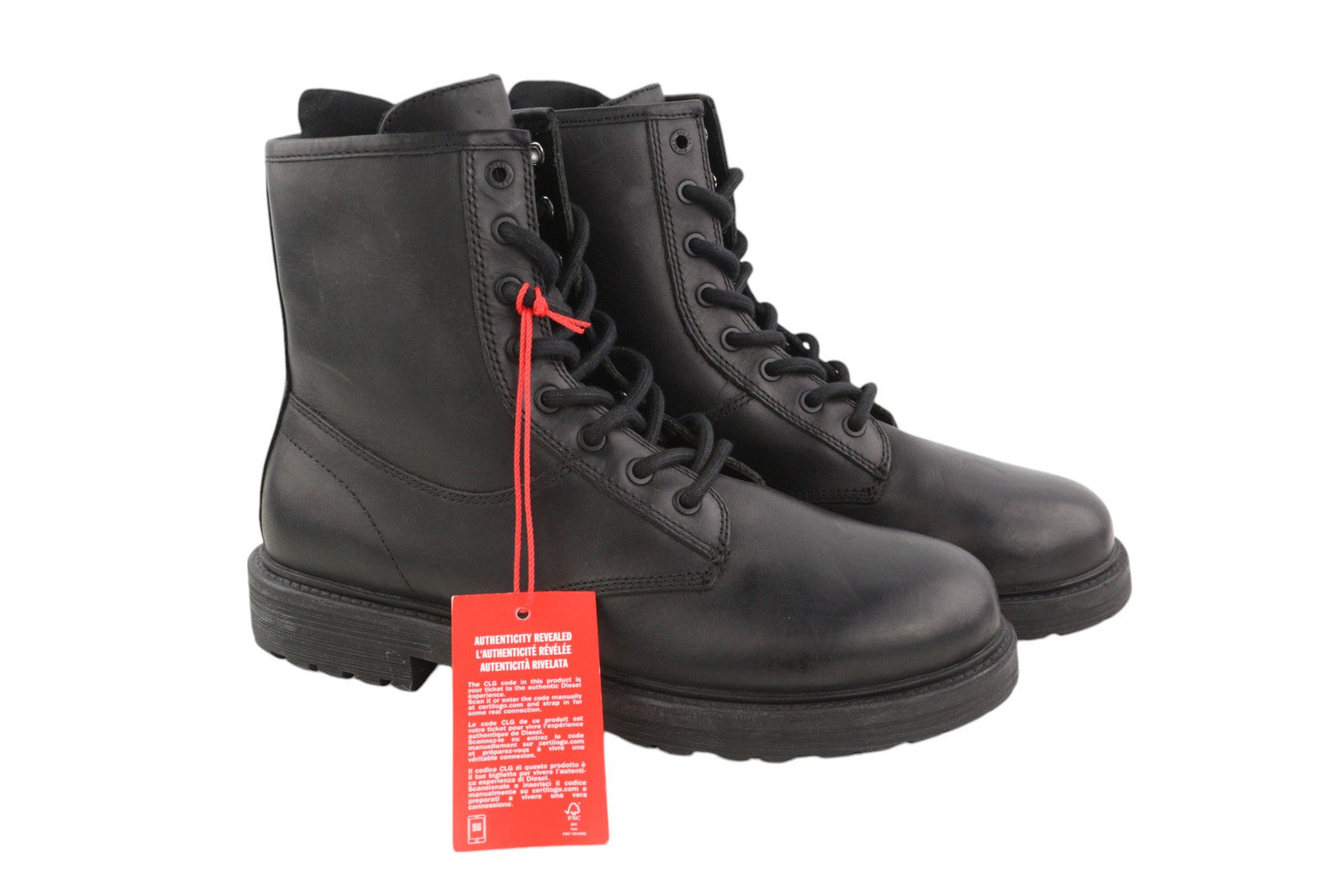 DIESEL D-Alabhama CB Men Boots EU43 Black Leather Mid Top Laced Almond RRP€295