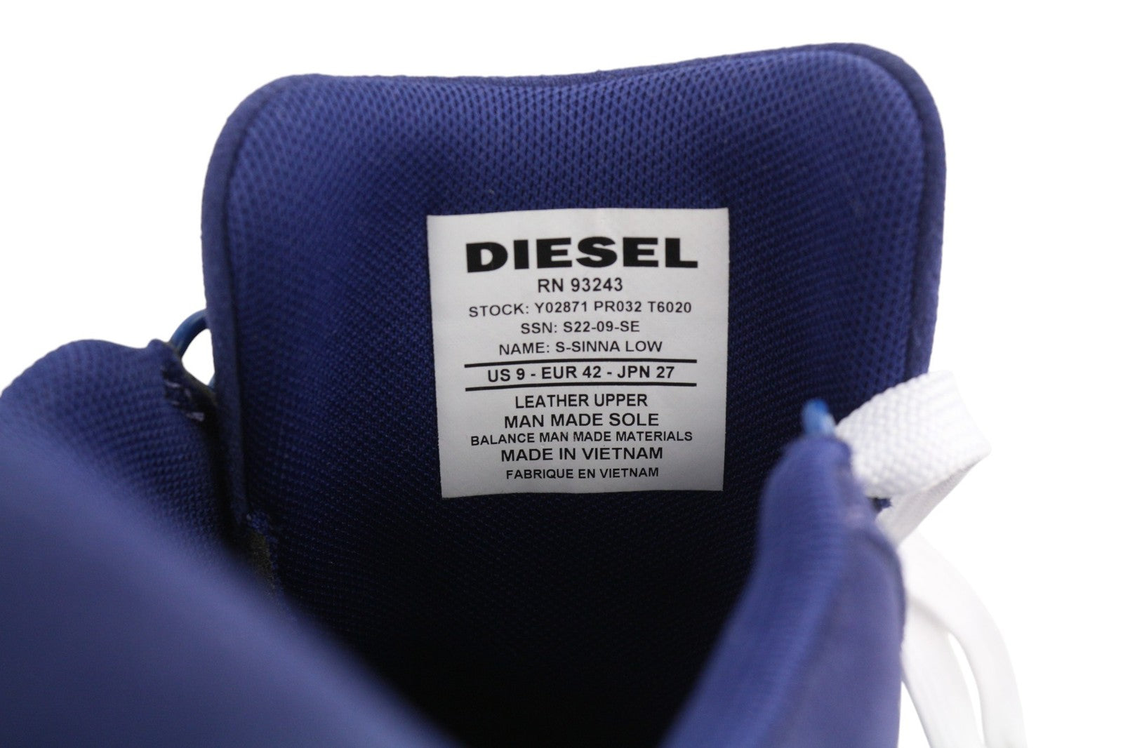 DIESEL S-Sinna Low Mens Sneakers EU42 Blue Cow Leather RRP€160 Lace Up Trainers