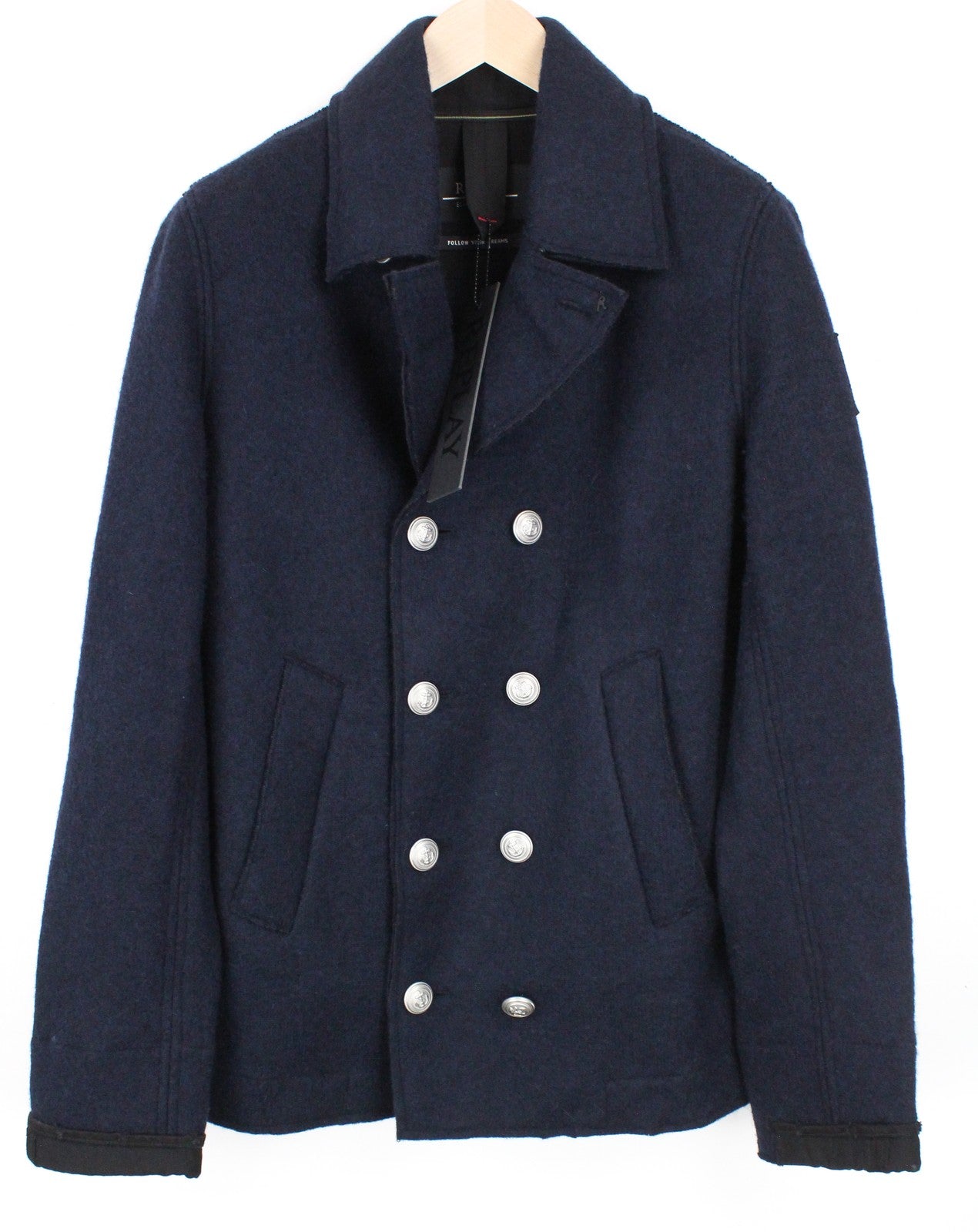 REPLAY Men's Jacket XL Navy Wool Blend Double Collar Lined RRP€329