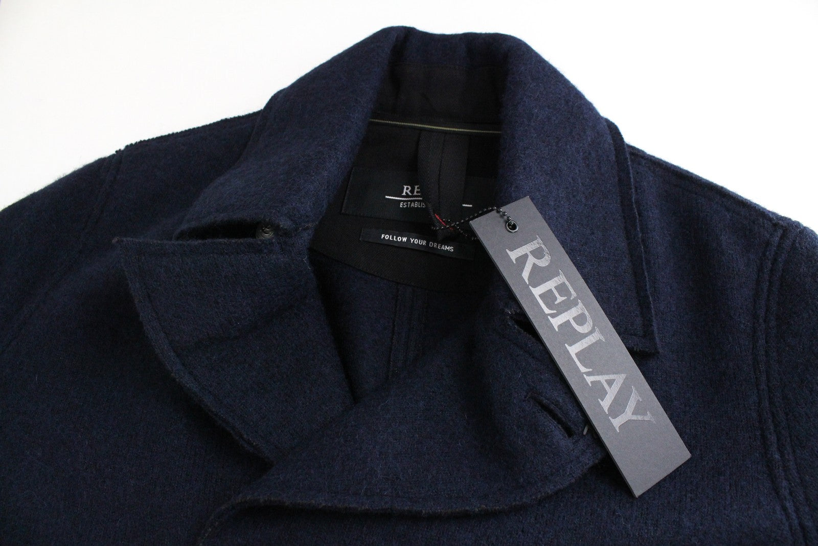 REPLAY Men's Jacket XL Navy Wool Blend Double Collar Lined RRP€329