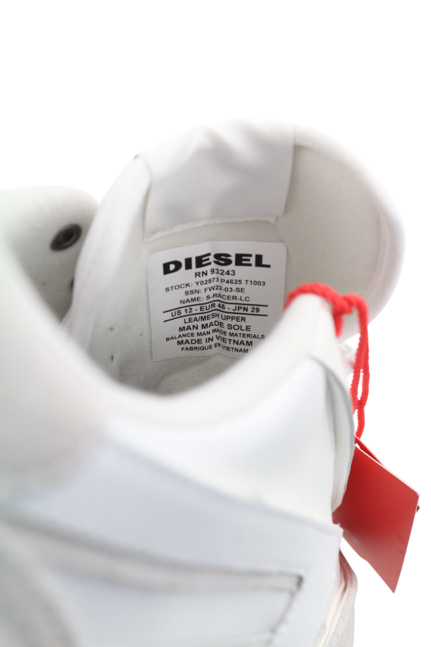DIESEL S-Racer-Lc Mens Sneakers EU45 White Suede Leather Trainers RRP€195