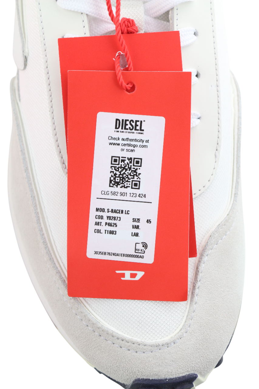 DIESEL S-Racer-Lc Mens Sneakers EU45 White Suede Leather Trainers RRP€195