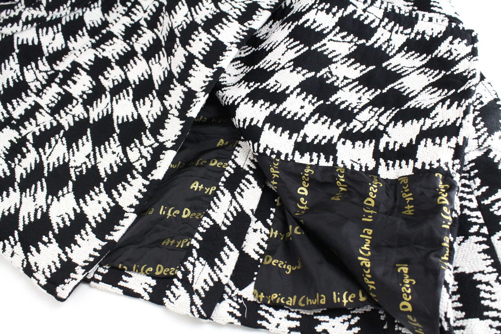 DESIGUAL Women's Coat 40 White Black Print Single Lined Belted