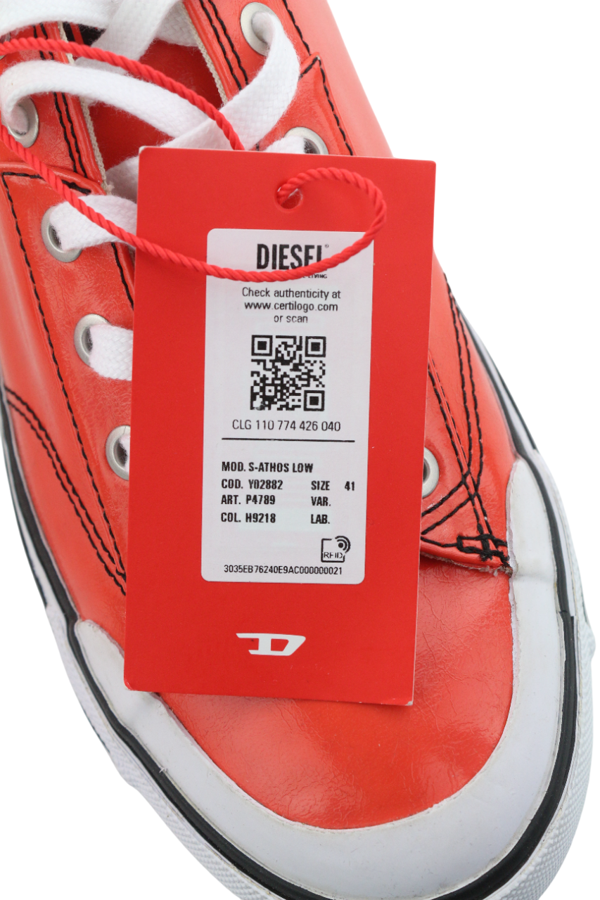 DIESEL S-Athos Low Mens Sneakers EU41 Red Coated Lace Up RRP€160 Trainers