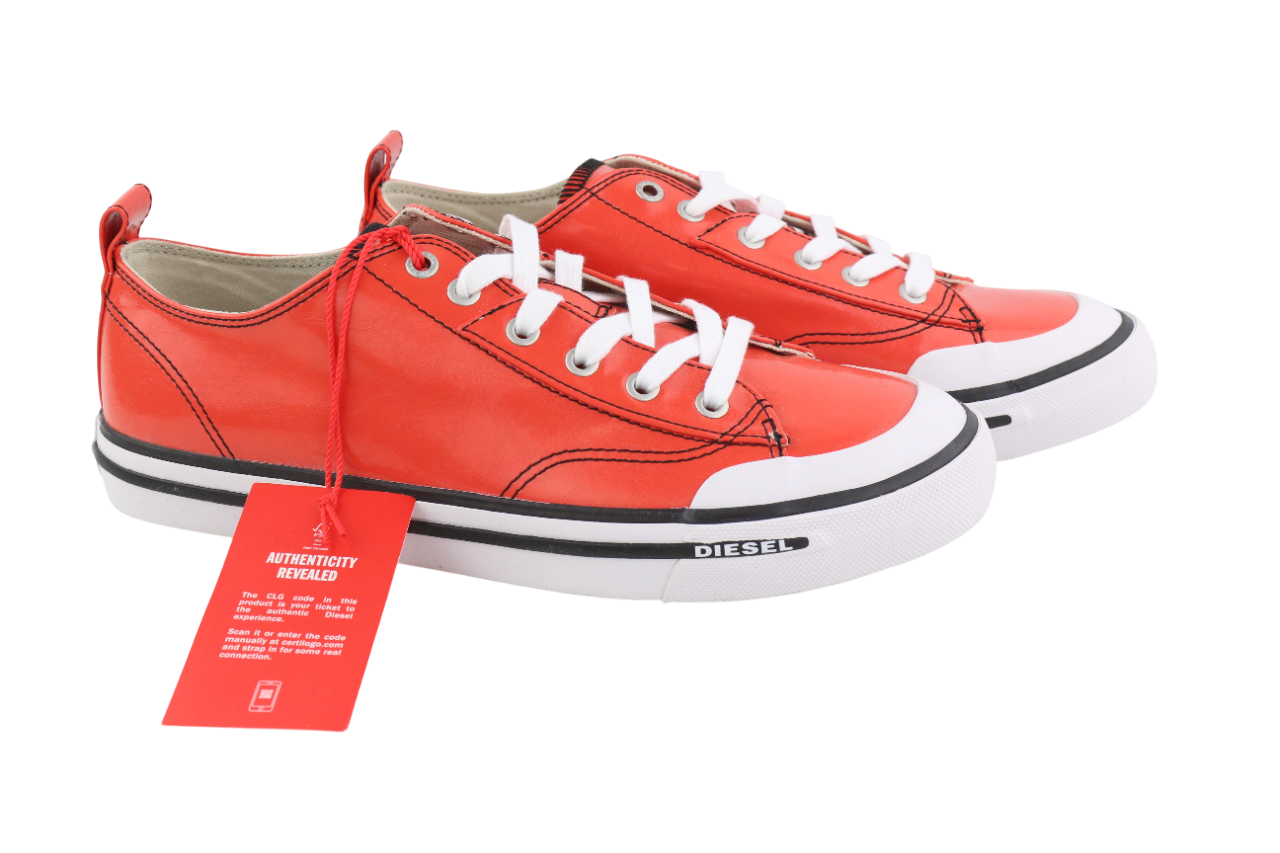 DIESEL S-Athos Low Mens Sneakers EU41 Red Coated Lace Up RRP€160 Trainers