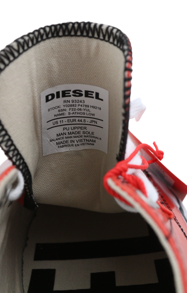 DIESEL S-Athos Low Mens Sneakers EU44.5 Red Coated Lace Up Trainers RRP€160