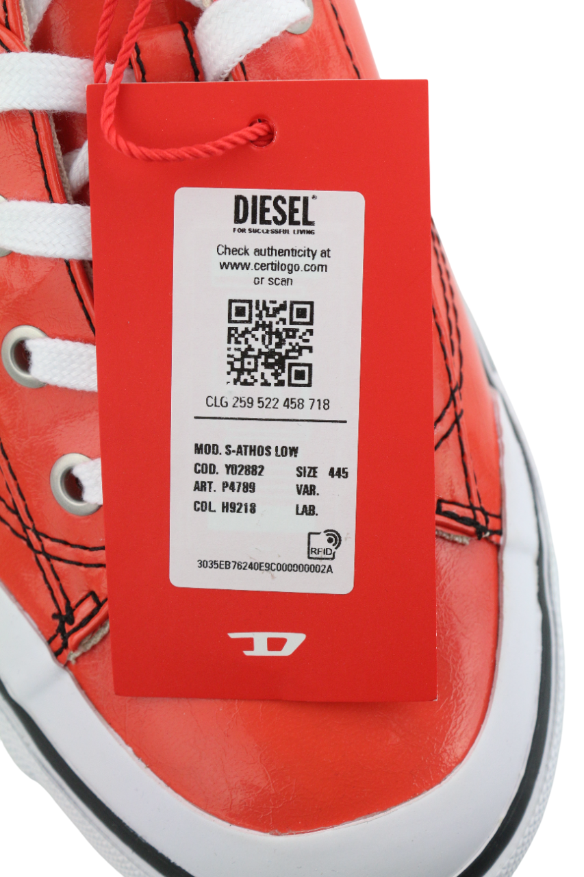 DIESEL S-Athos Low Mens Sneakers EU44.5 Red Coated Lace Up Trainers RRP€160