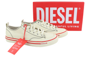 DIESEL S-Athos Low Mens Sneakers EU44 White Coated Lace Up RRP€160 Trainers