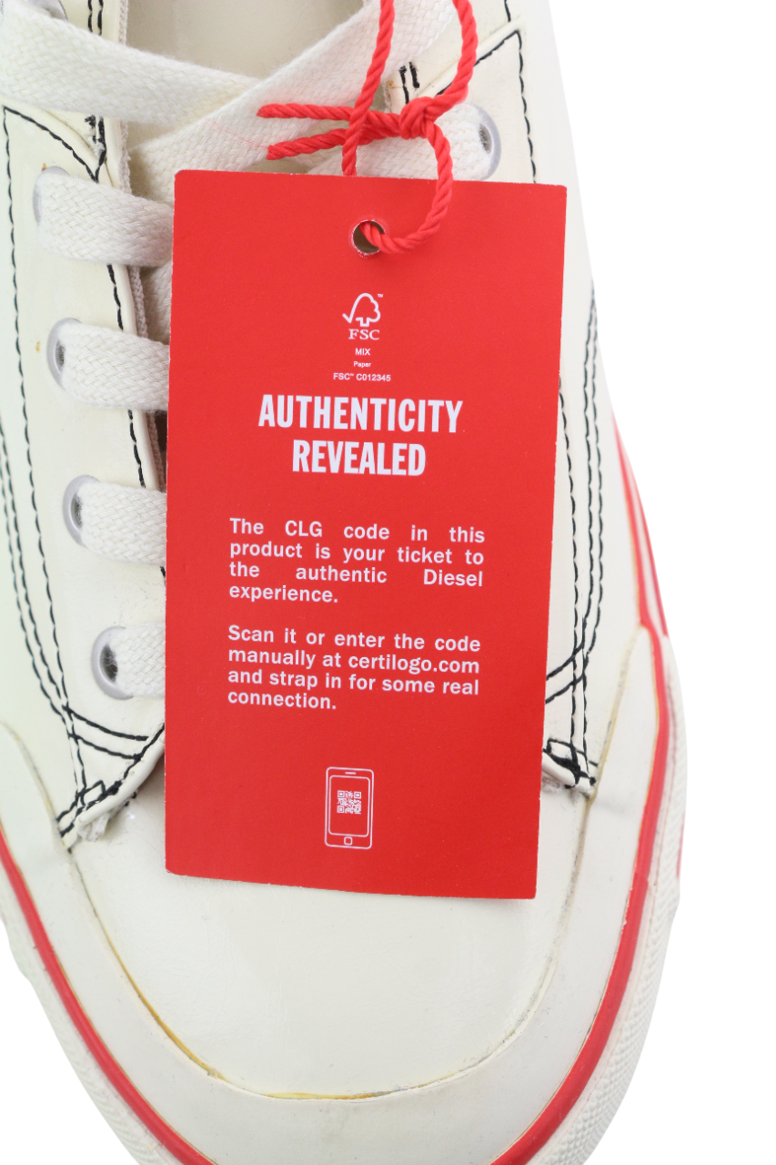 DIESEL S-Athos Low Mens Sneakers EU44 White Coated Lace Up RRP€160 Trainers