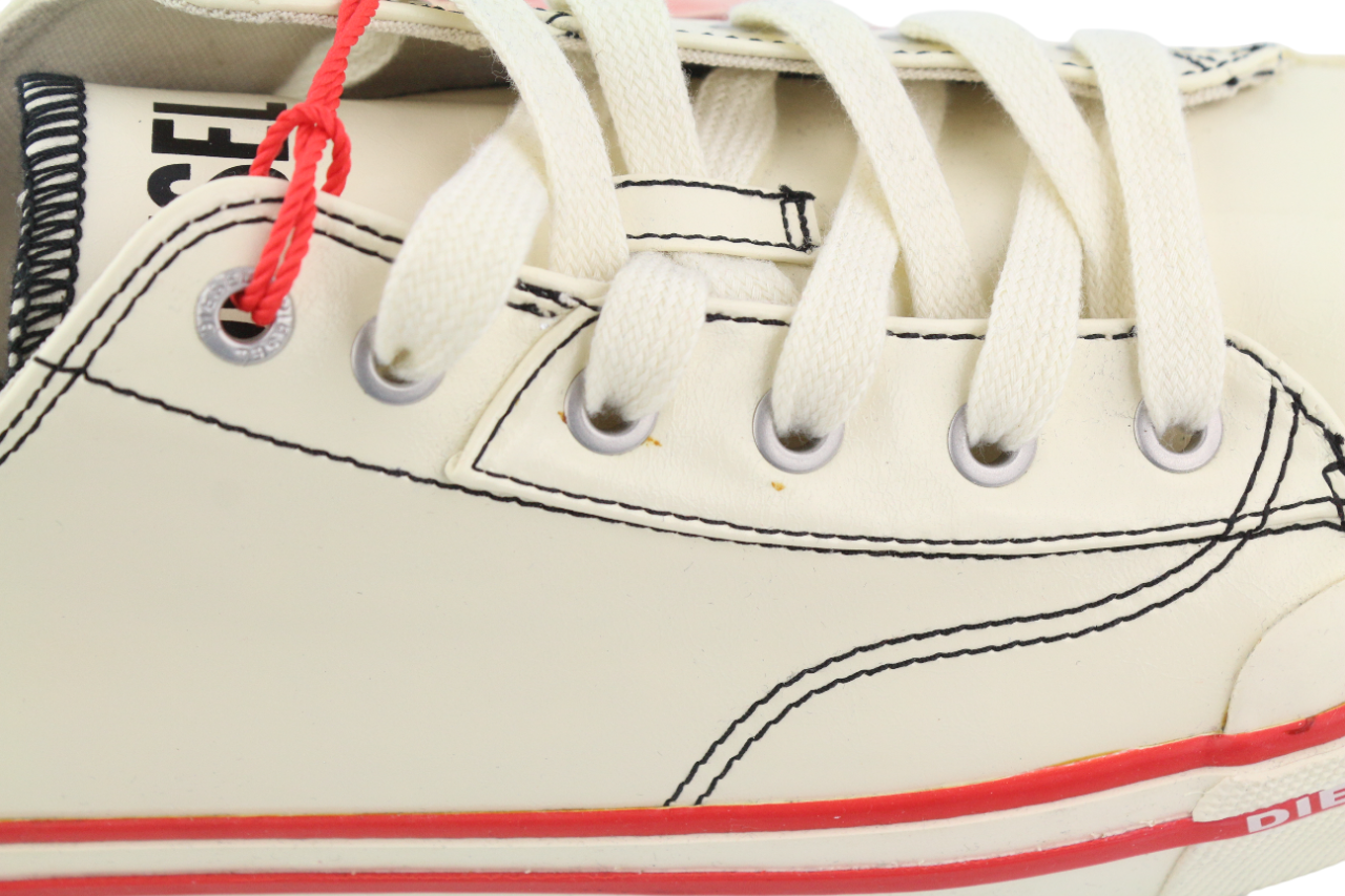 DIESEL S-Athos Low Mens Sneakers EU44 White Coated Lace Up RRP€160 Trainers