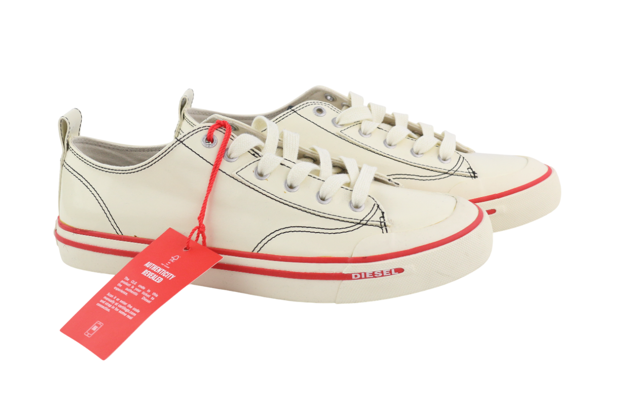 DIESEL S-Athos Low Mens Sneakers EU44 White Coated Lace Up RRP€160 Trainers