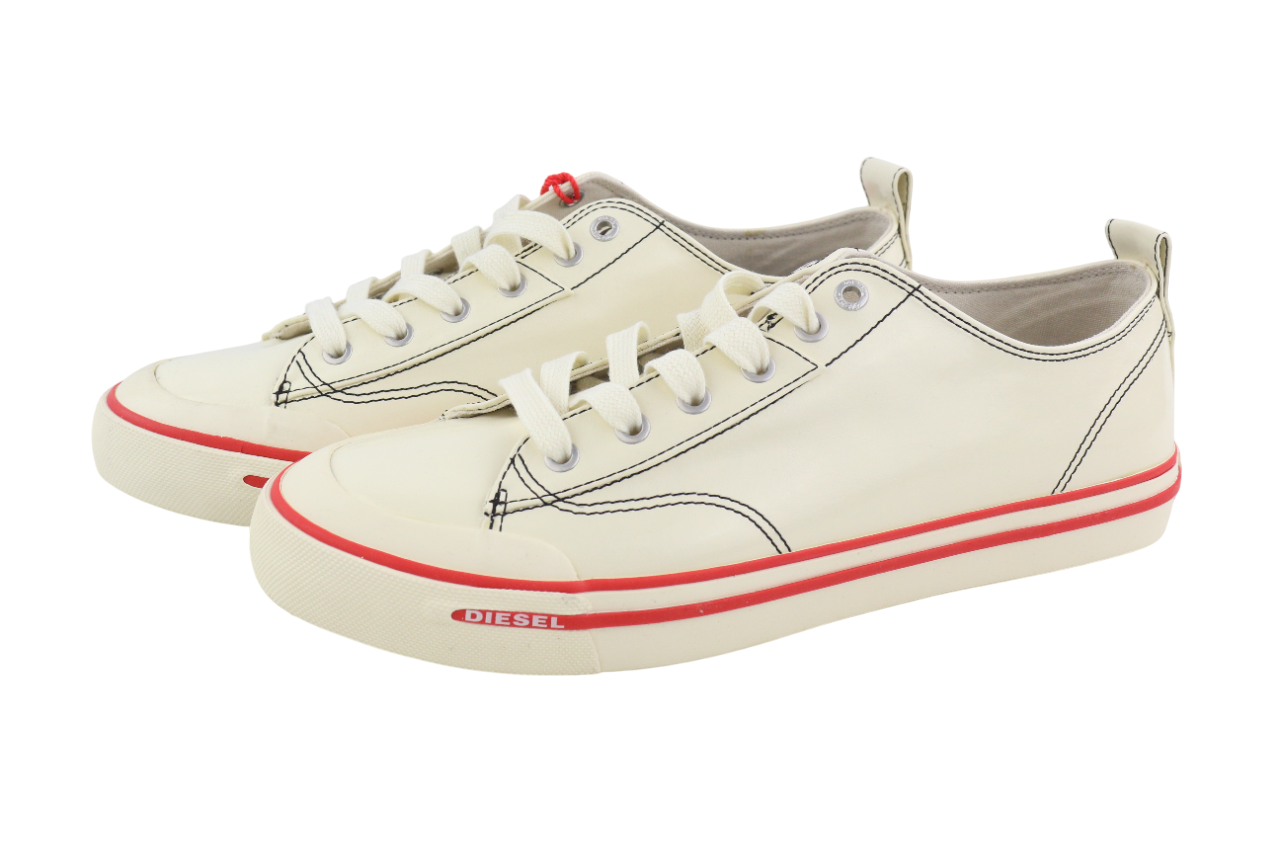 DIESEL S-Athos Low Mens Sneakers EU44 White Coated Lace Up RRP€160 Trainers