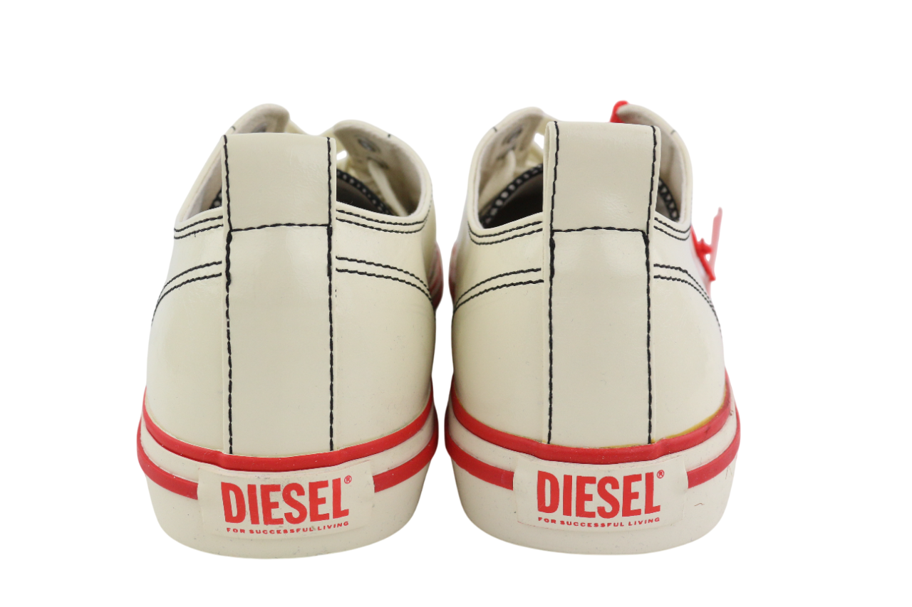 DIESEL S-Athos Low Mens Sneakers EU44 White Coated Lace Up RRP€160 Trainers