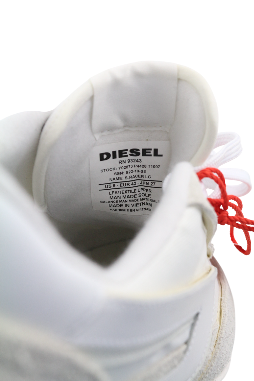 DIESEL S-Racer-Lc Mens Sneakers EU42 White Leather RRP€195 Lace Trainers