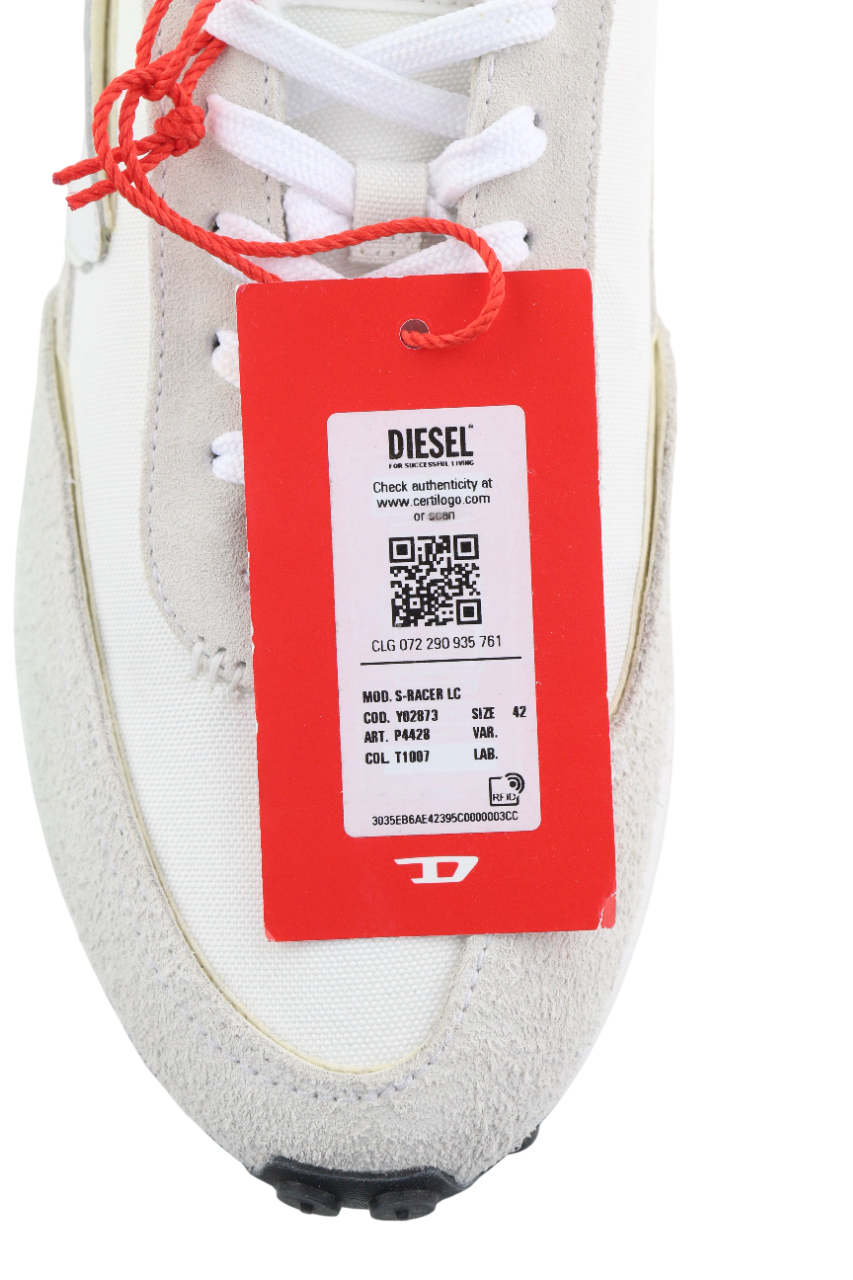DIESEL S-Racer-Lc Mens Sneakers EU42 White Leather RRP€195 Lace Trainers
