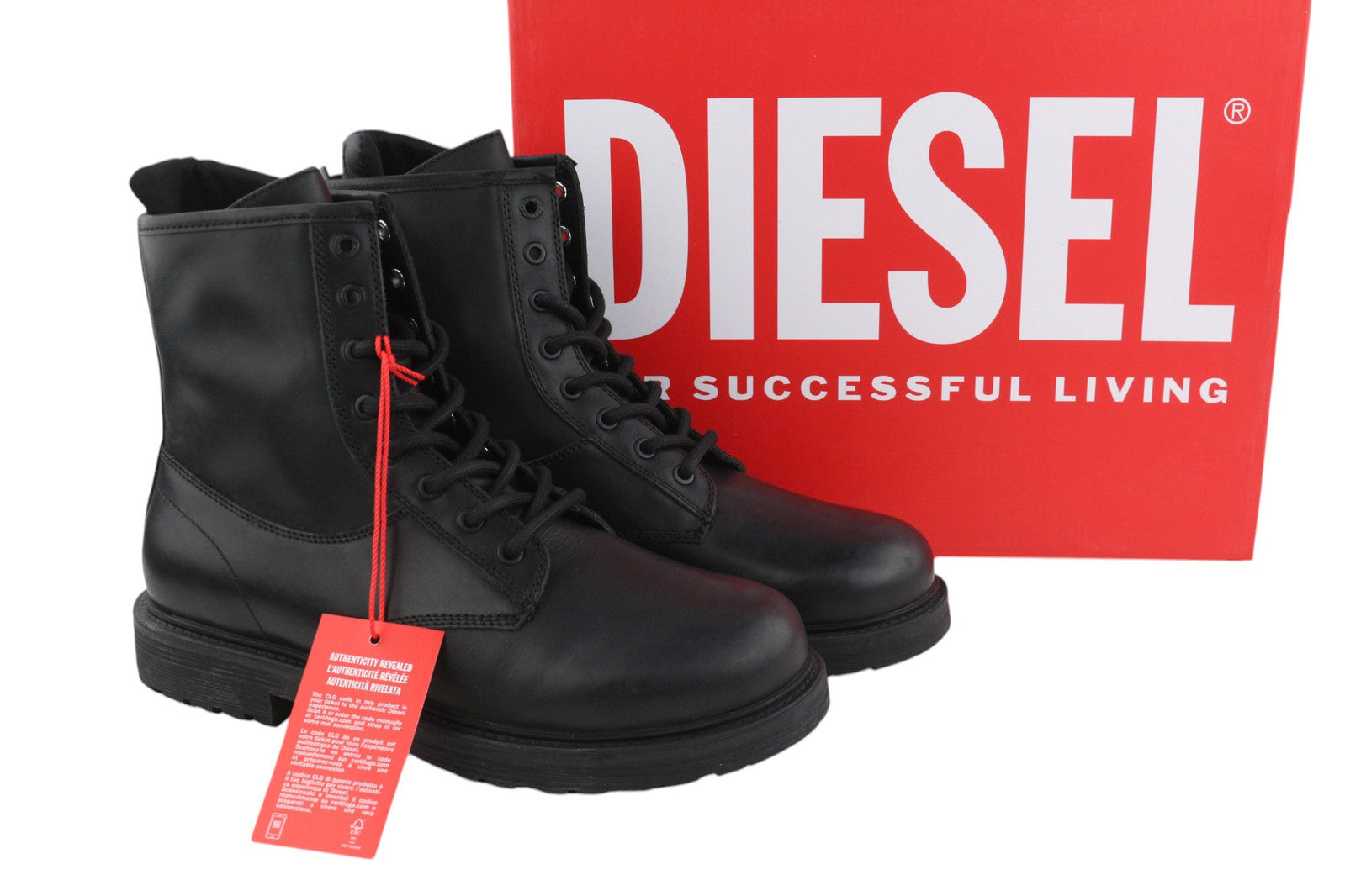 DIESEL D-Alabhama CB Men Boots EU44 Black Leather RRP295 Laced Almond Toe Dark