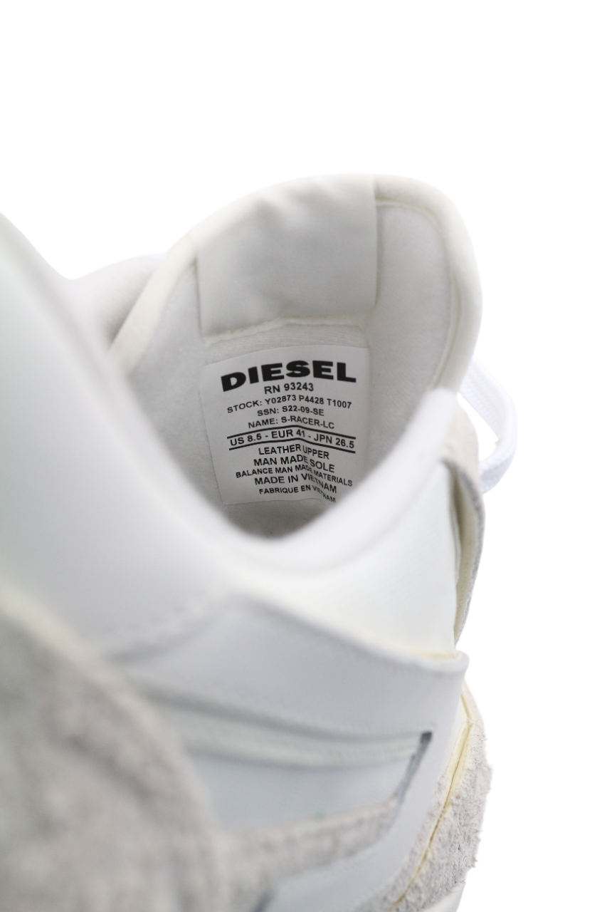 DIESEL S-Racer-Lc Mens Sneakers EU41 White Leather RRP€195 Lace Trainers