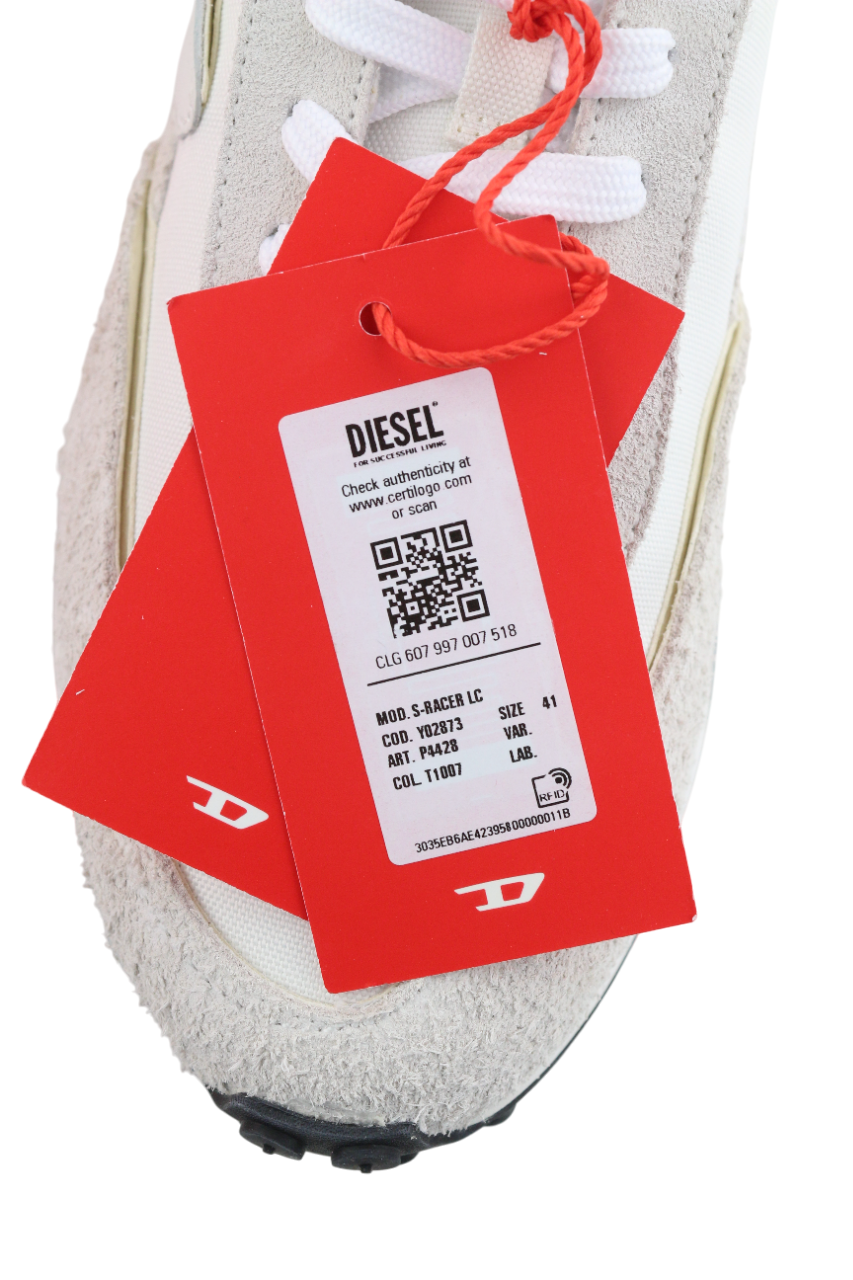 DIESEL S-Racer-Lc Mens Sneakers EU41 White Leather RRP€195 Lace Trainers