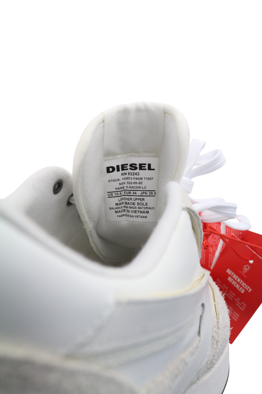 DIESEL S-Racer-Lc Mens Sneakers EU44 White Leather Lace Trainers RRP€195