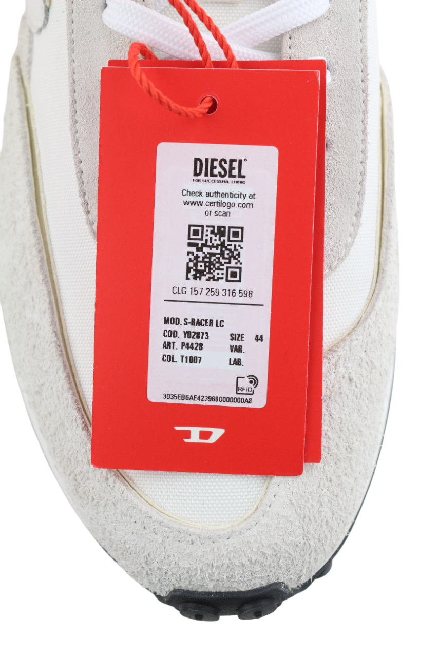 DIESEL S-Racer-Lc Mens Sneakers EU44 White Leather Lace Trainers RRP€195