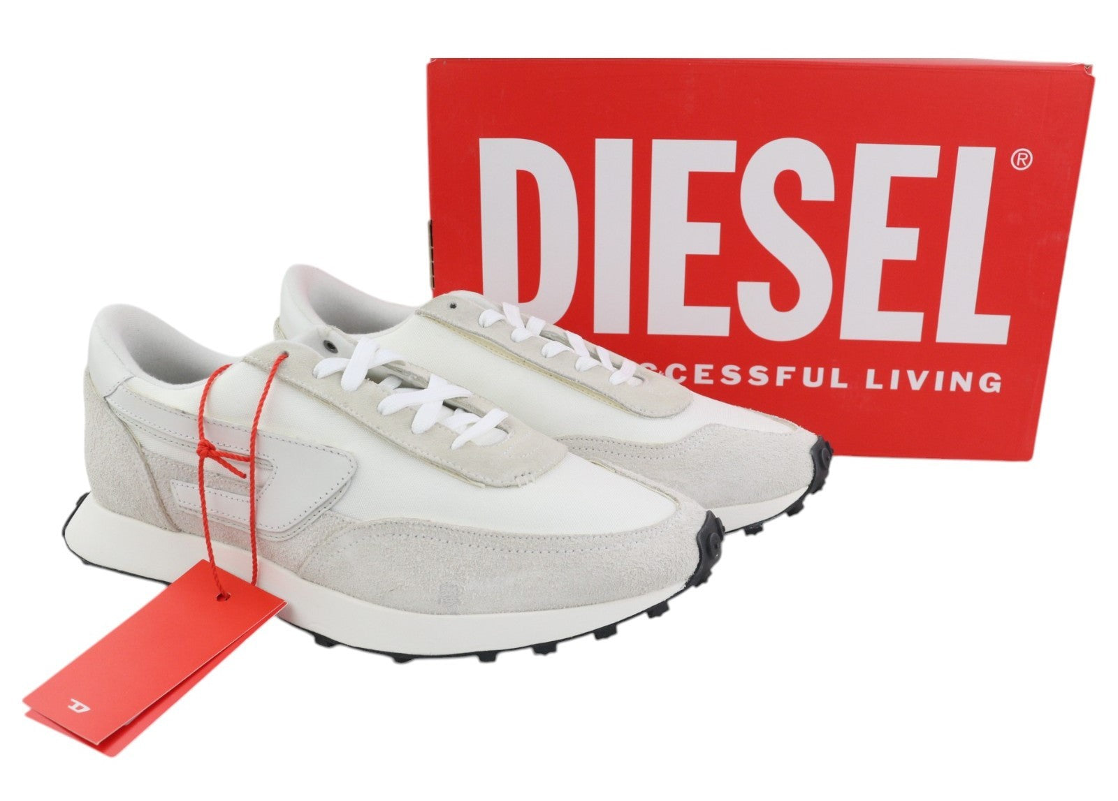 DIESEL S-Racer-Lc Mens Sneakers EU43 White Leather RRP€195 Lace Trainers