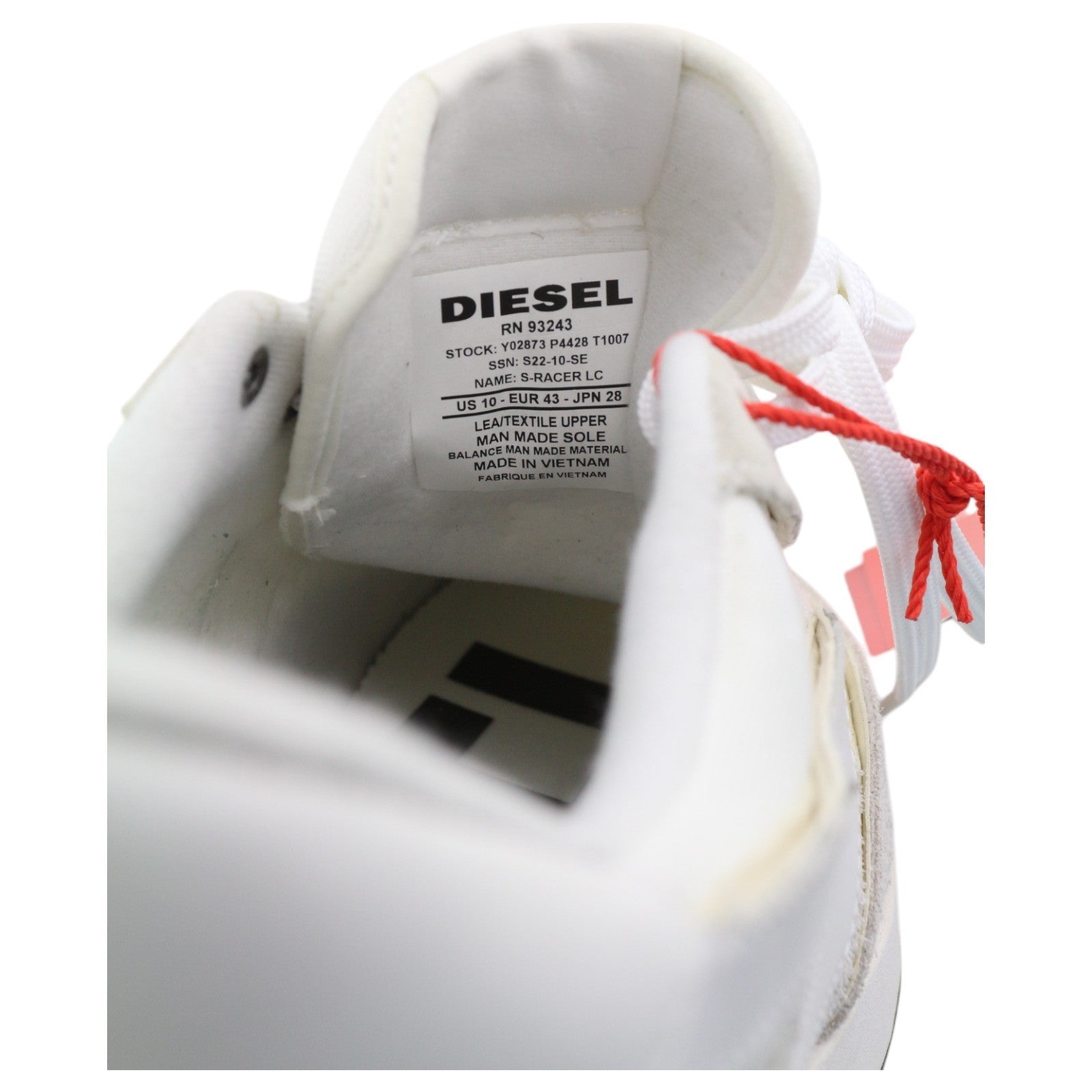 DIESEL S-Racer-Lc Mens Sneakers EU43 White Leather RRP€195 Lace Trainers