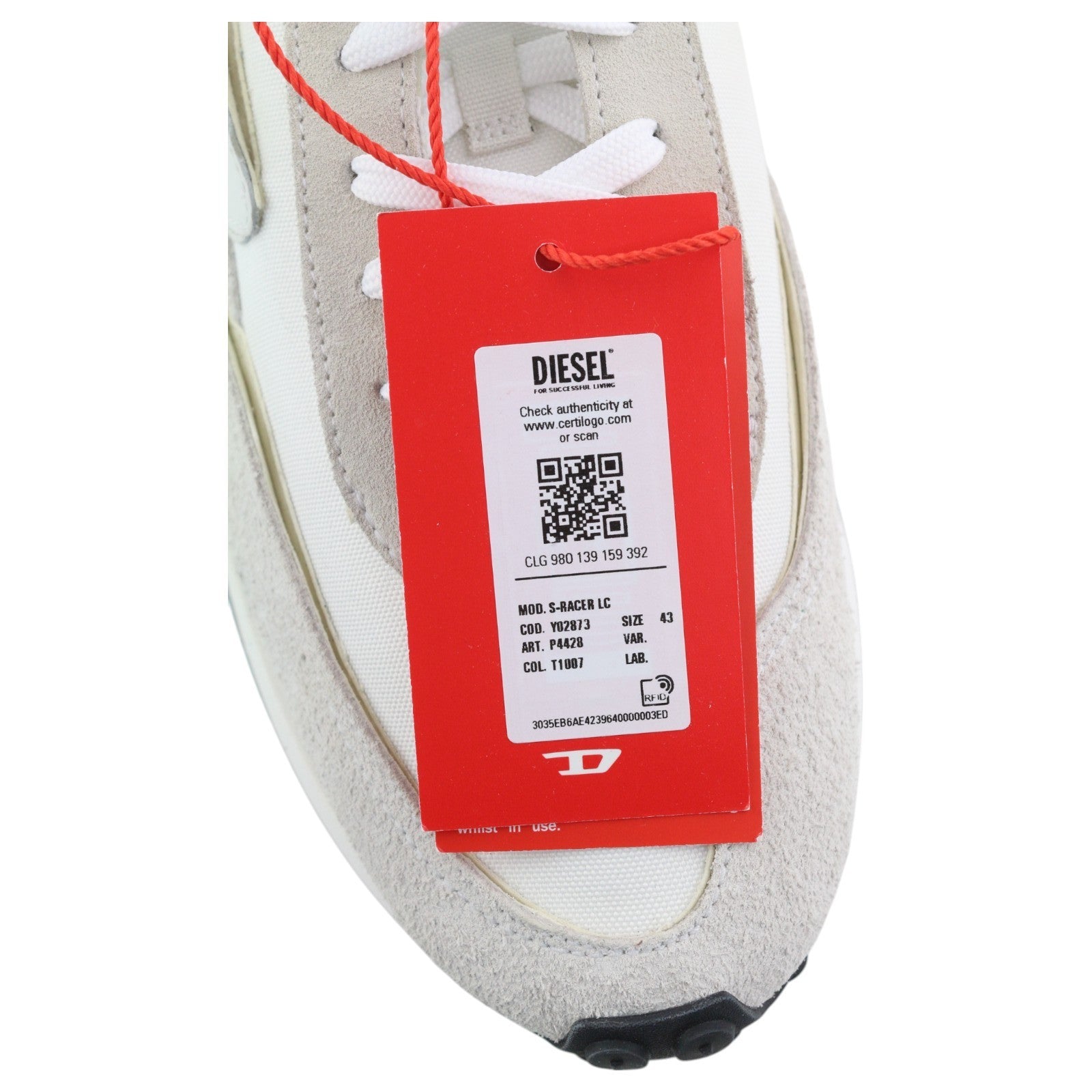 DIESEL S-Racer-Lc Mens Sneakers EU43 White Leather RRP€195 Lace Trainers