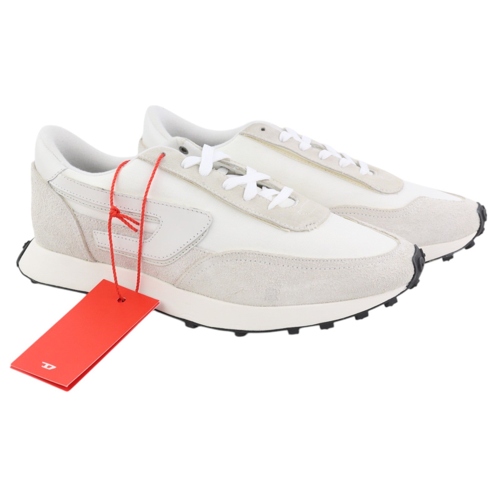 DIESEL S-Racer-Lc Mens Sneakers EU43 White Leather RRP€195 Lace Trainers