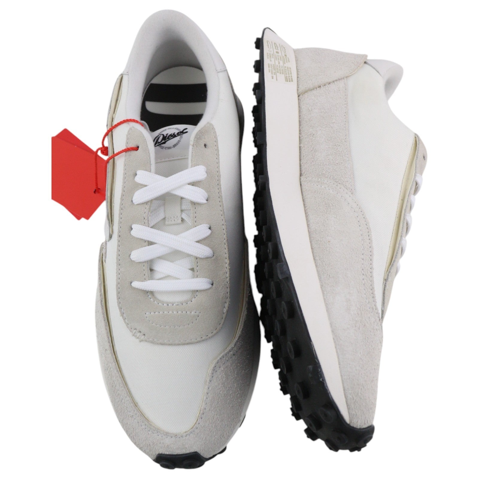 DIESEL S-Racer-Lc Mens Sneakers EU43 White Leather RRP€195 Lace Trainers